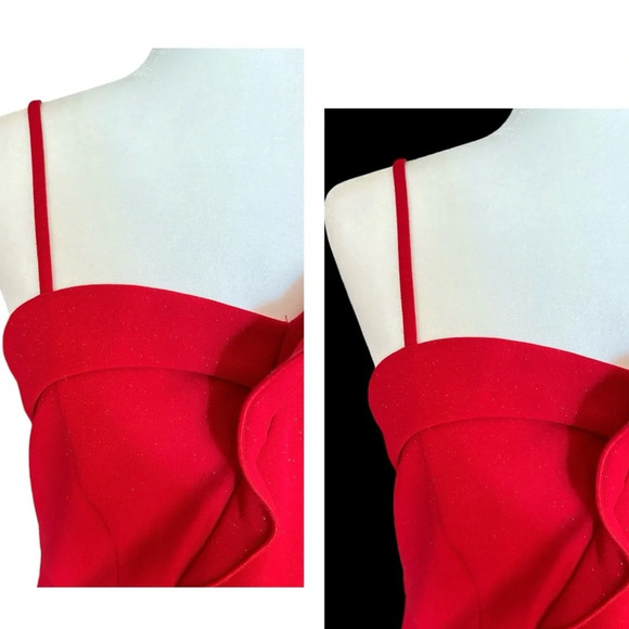Ruffle One Shoulder Strap Formal Prom Wedding Red Large Red Gown BNWT - Picture 5 of 9